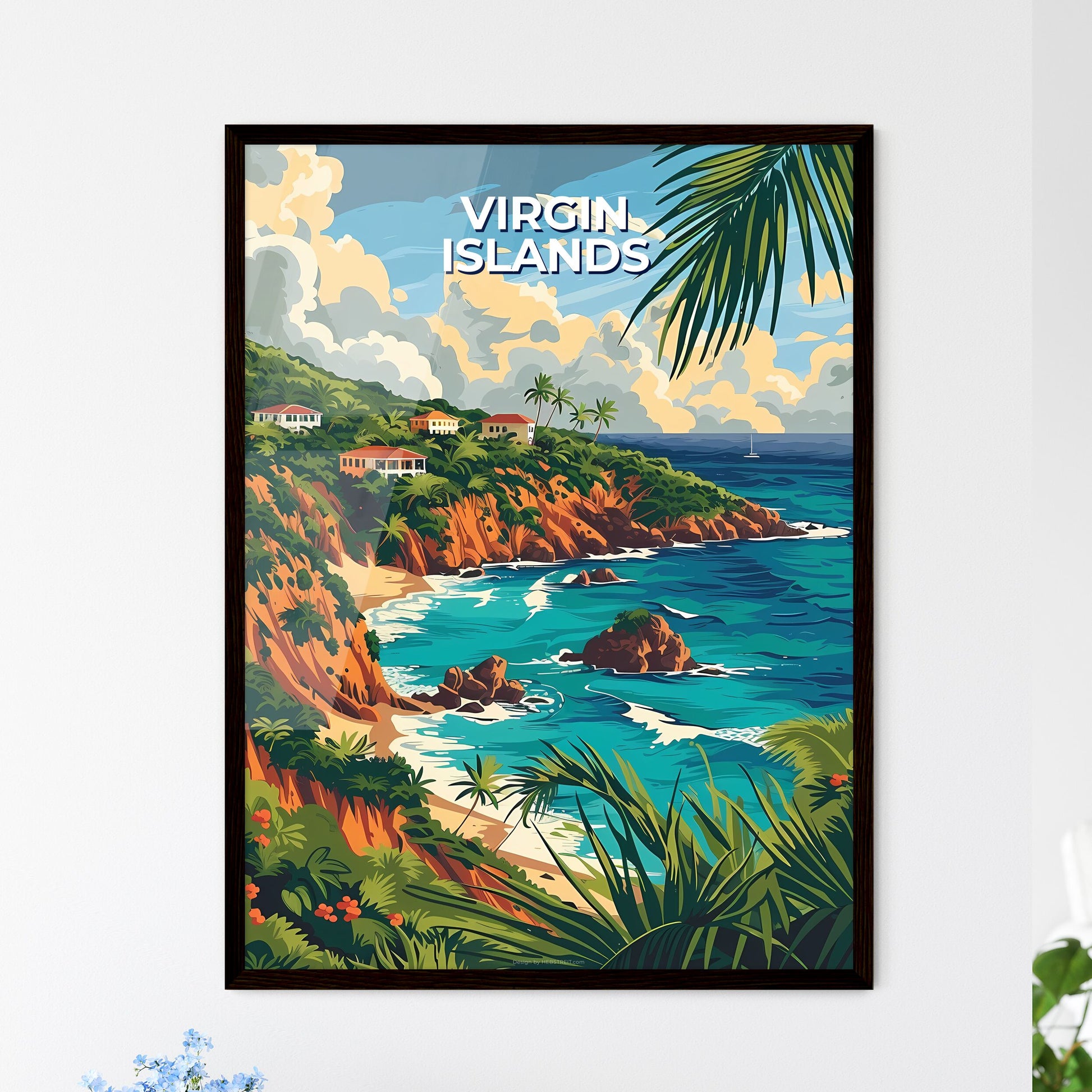 Beachside Homes and Ocean Waves in the US Vi - Framed Art Print