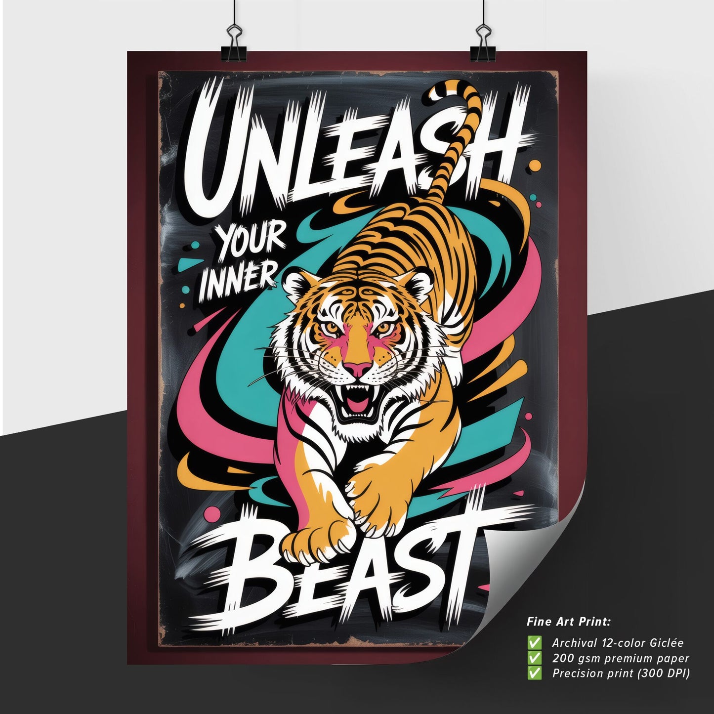 Unleash Your Inner Beast: A Vibrant Tiger Graphic for Motivation and Inspiration.