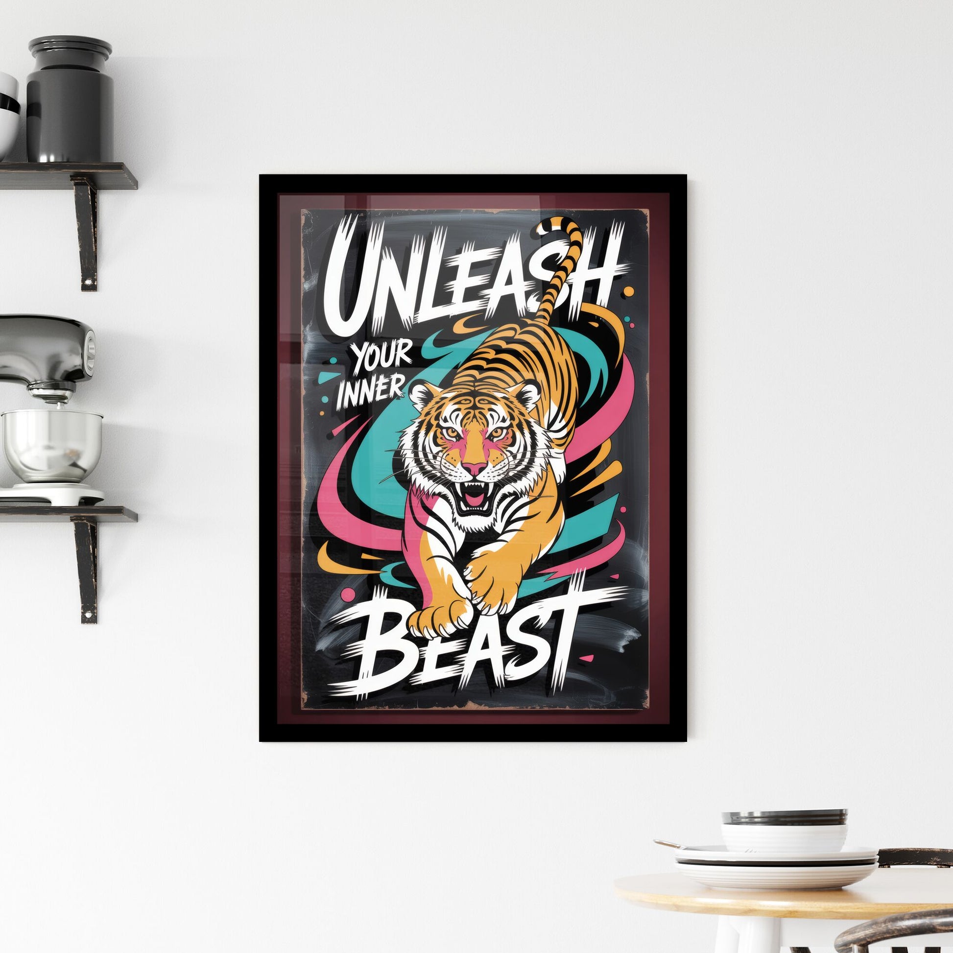 Unleash Your Inner Beast: A Vibrant Tiger Graphic for Motivation and Inspiration. Framed Print
