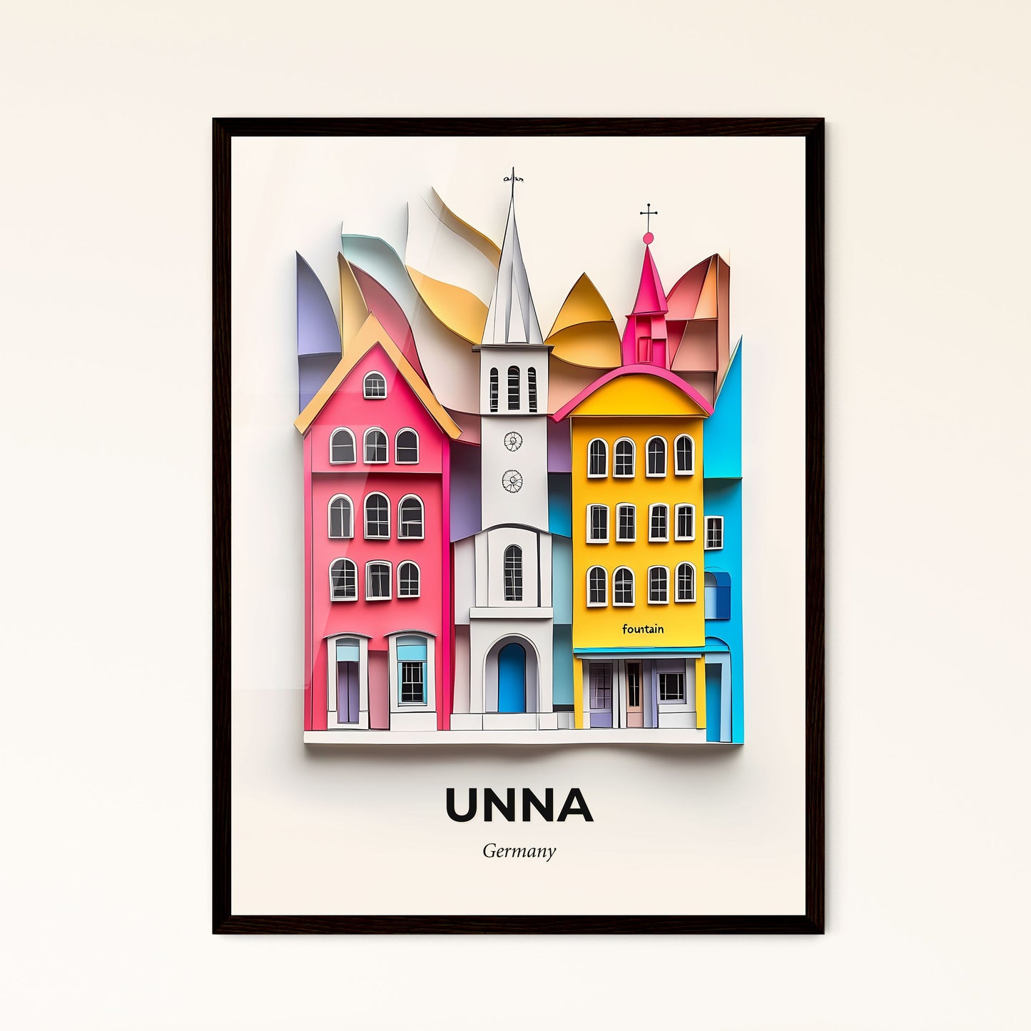 Vivid Unna, Germany - a paper cut of a church and a church steeple