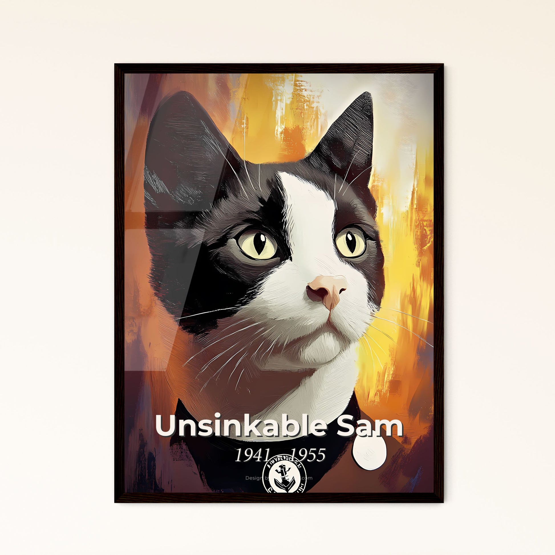 Portrait of Unsinkable Sam, 1941 - 1955. Impressionistic painting of a cat with a collar.