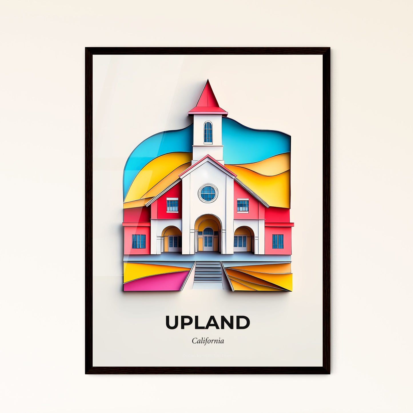 Vivid Upland, California - a church with a steeple and a steeple on the front