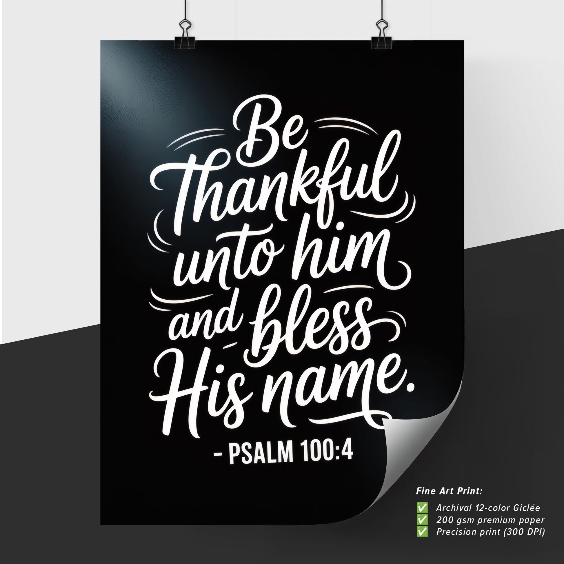 Uplifting Typography of Gratitude Inspired by Psalm 100:4 on a Black Background.