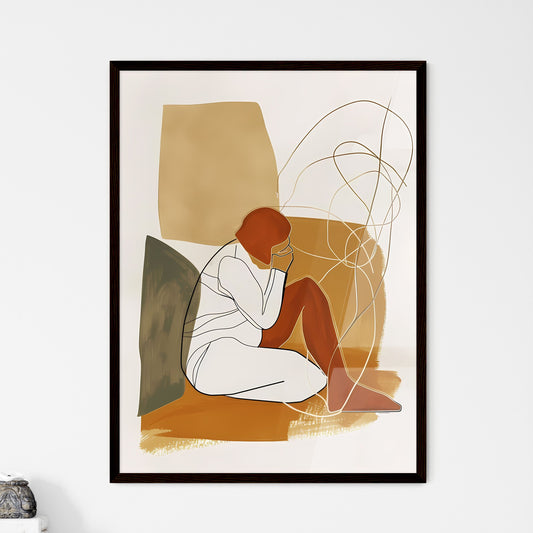 Line Art Papier Couché Art Poster: Muted Gouache Minimalistic Painting of Woman on Floor Default Title
