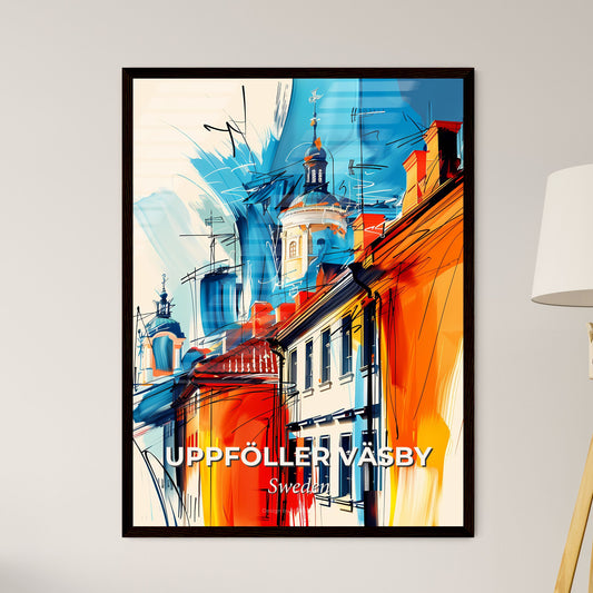 Vibrant Uppföller Väsby, Sweden - A Painting Of Buildings With A Spire