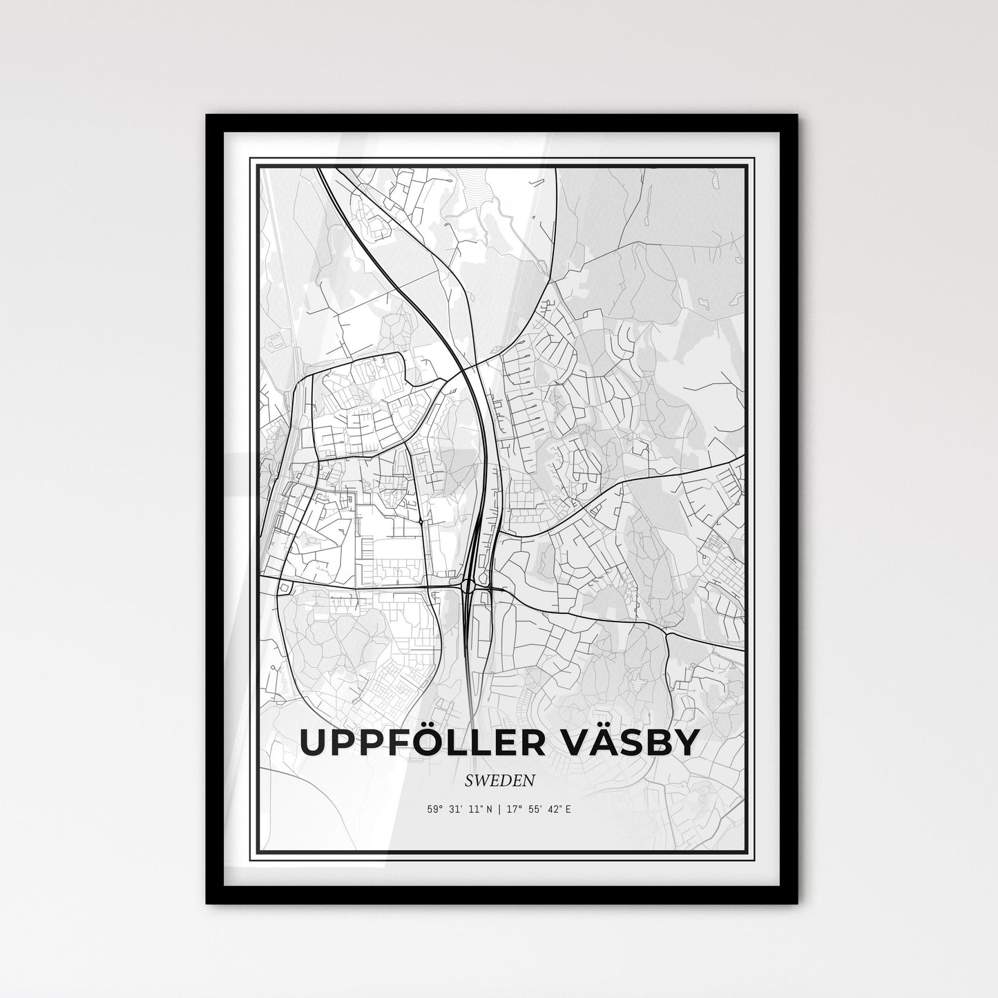 Upplands Väsby Sweden - Scandinavian Style City Map for Modern Home Decor