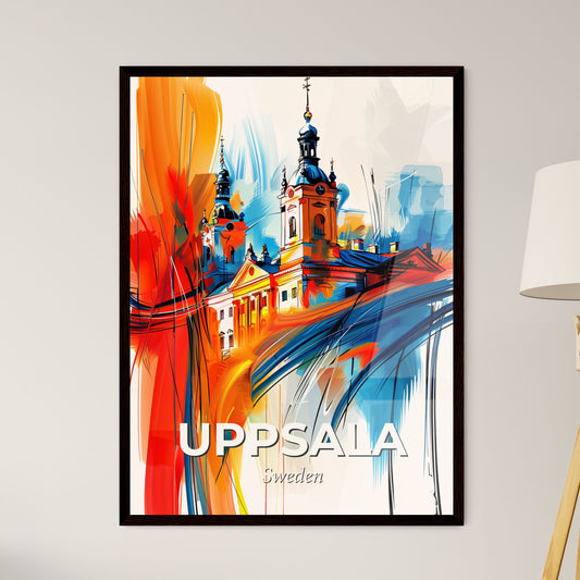 Vibrant Uppsala, Sweden - A Painting Of A Building With A Tower And A Spire