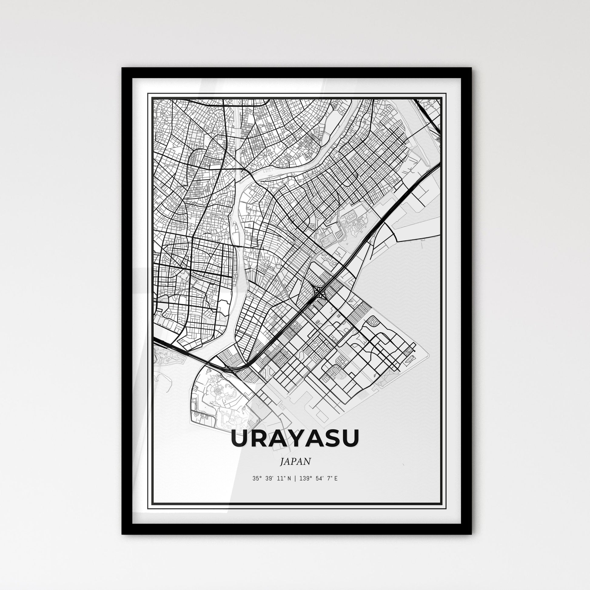 Urayasu Japan - Scandinavian Style City Map for Modern Home Decor