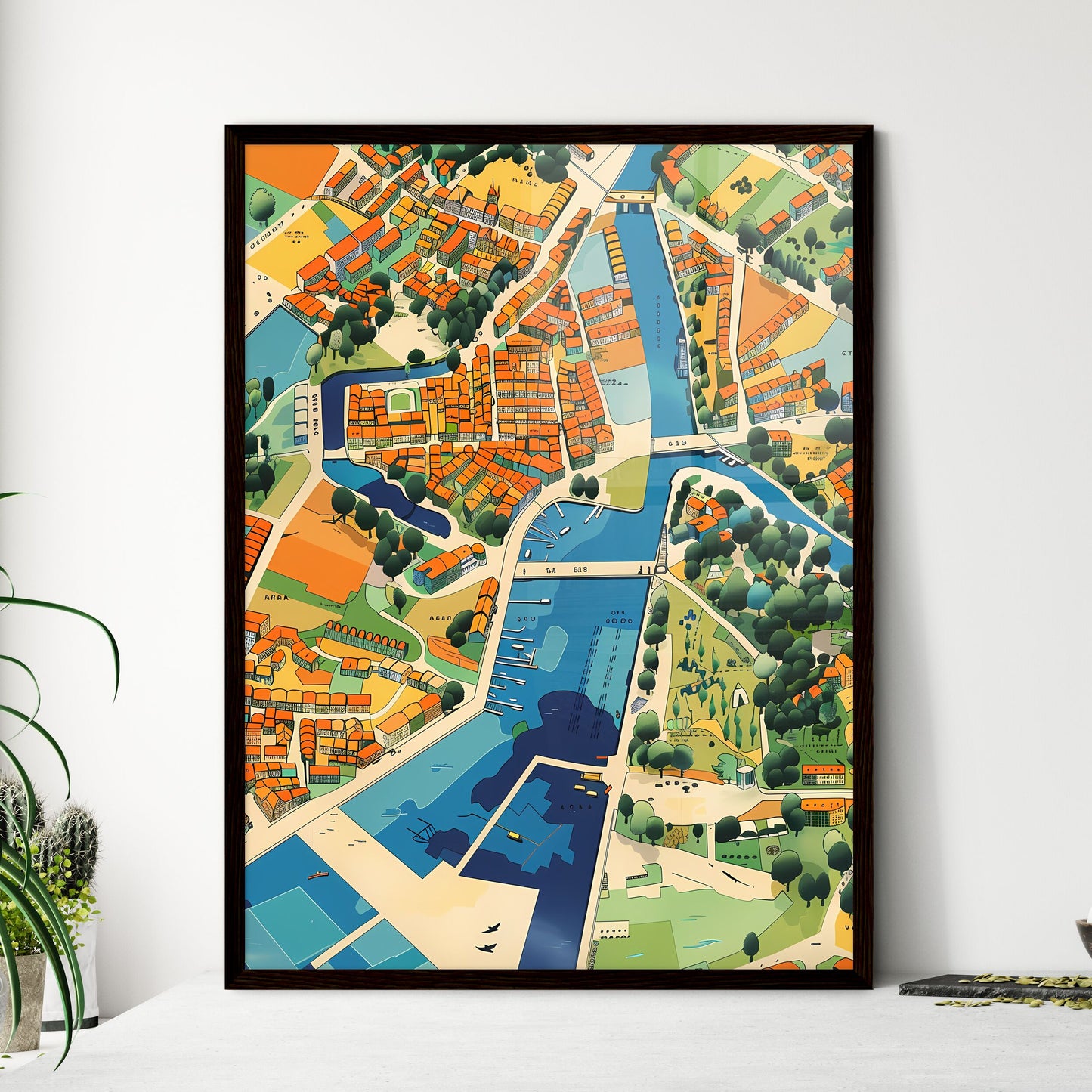 Cityscape Painting: Map Art, Urban Canvas, Colorful Cityscape, Painted Town Map, Masterpiece City Default Title