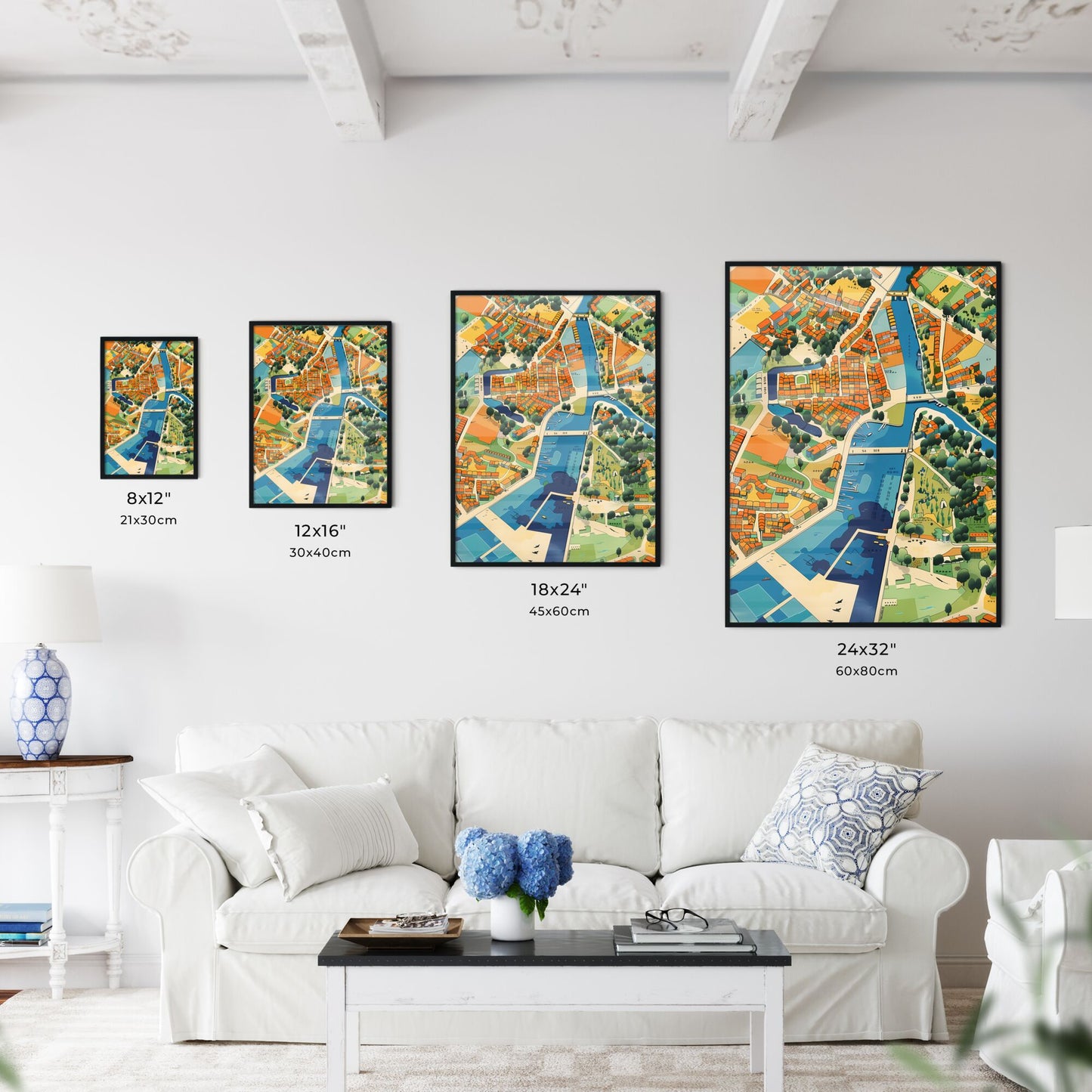 Cityscape Painting: Map Art, Urban Canvas, Colorful Cityscape, Painted Town Map, Masterpiece City Default Title