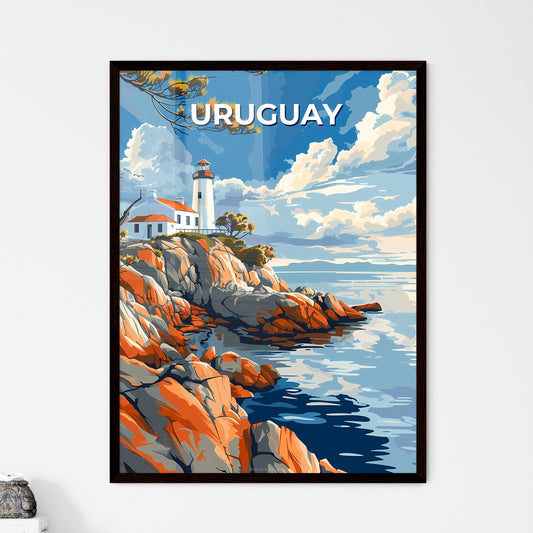 Vibrant Artistic Uruguay South American Lighthouse Rocky Cliff Painting