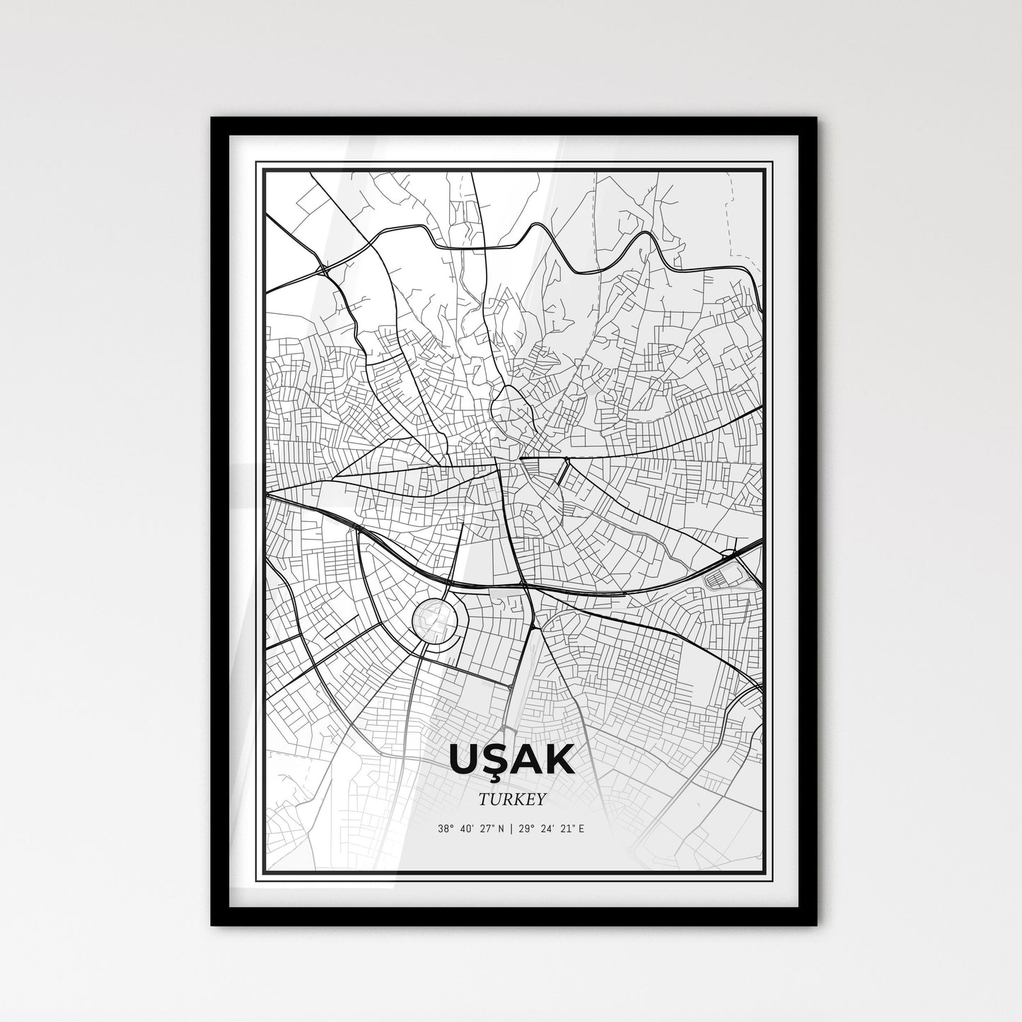 Uşak Turkey - Scandinavian Style City Map for Modern Home Decor