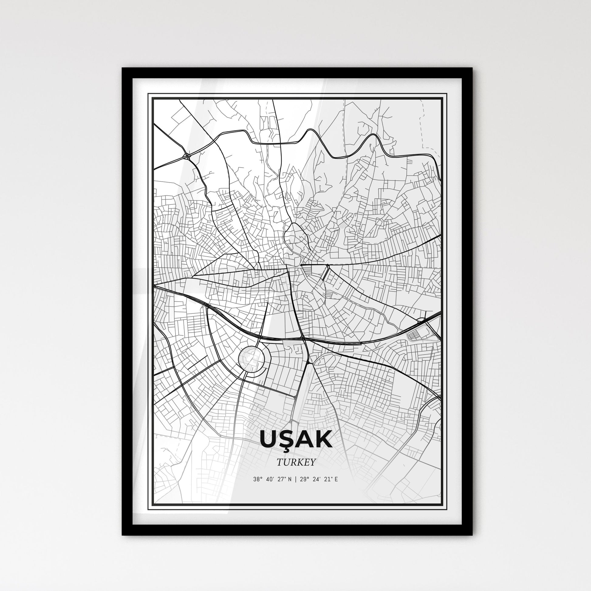 Uşak Turkey - Scandinavian Style City Map for Modern Home Decor