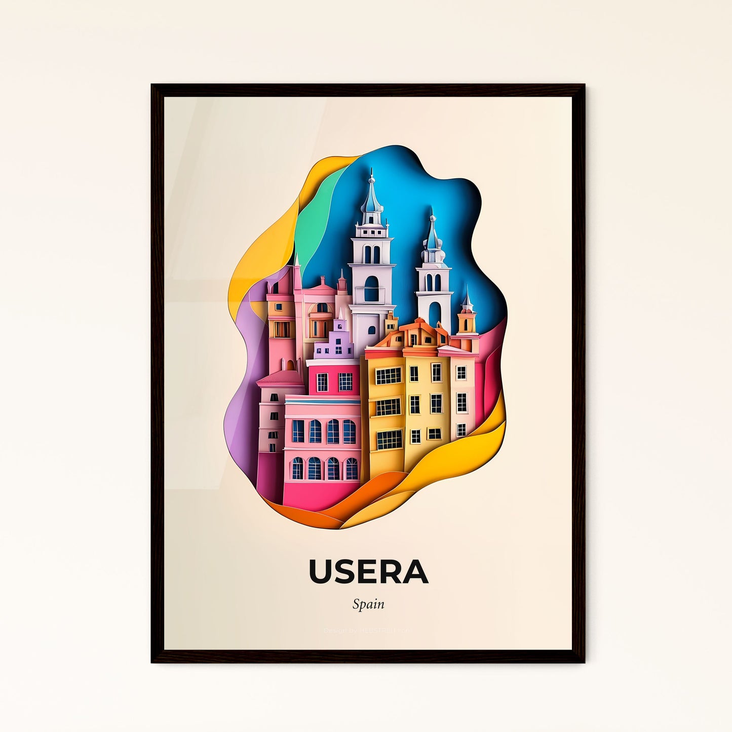 Vivid Usera, Spain - a city with a clock tower and a rainbow colored building