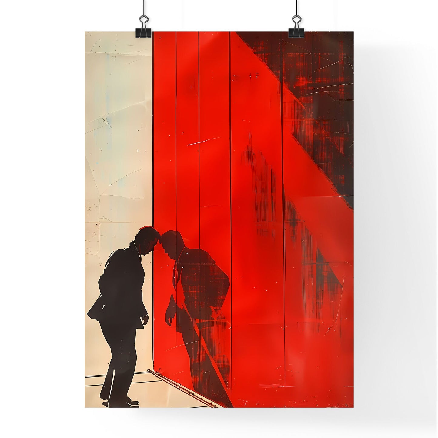 Vibrant Painting with Silhouette of Man and Woman, Propaganda-Style, Art Focus Default Title