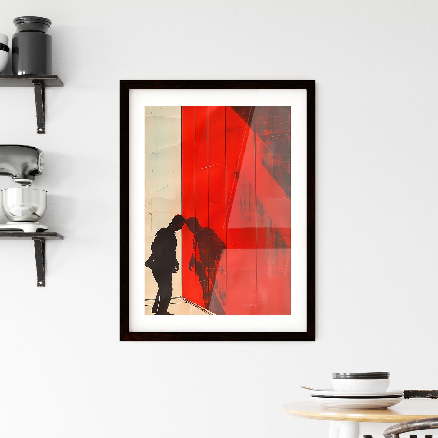 Vibrant Painting with Silhouette of Man and Woman, Propaganda-Style, Art Focus Default Title