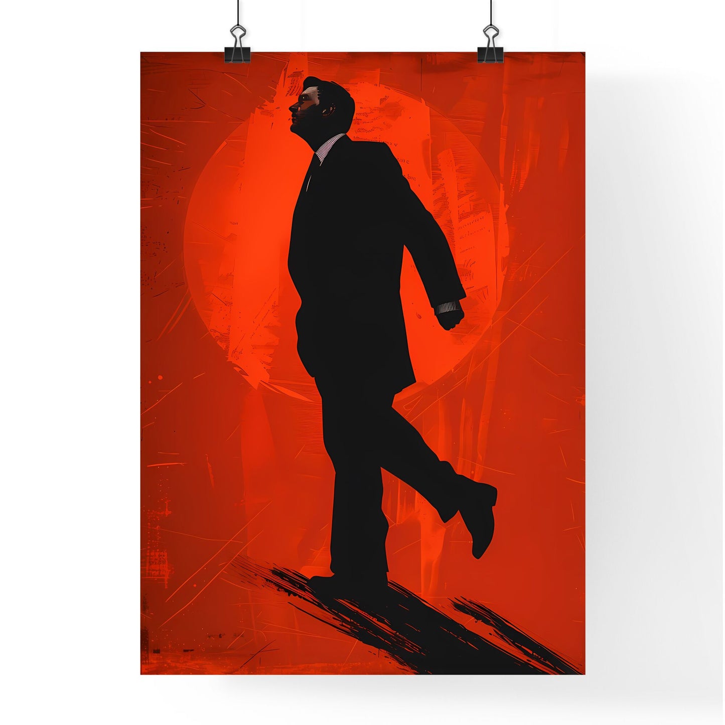 Vibrant, Propaganda-Style Painting of a Suited Man Walking - Art, Abstract, Surrealism, Digital Art Default Title