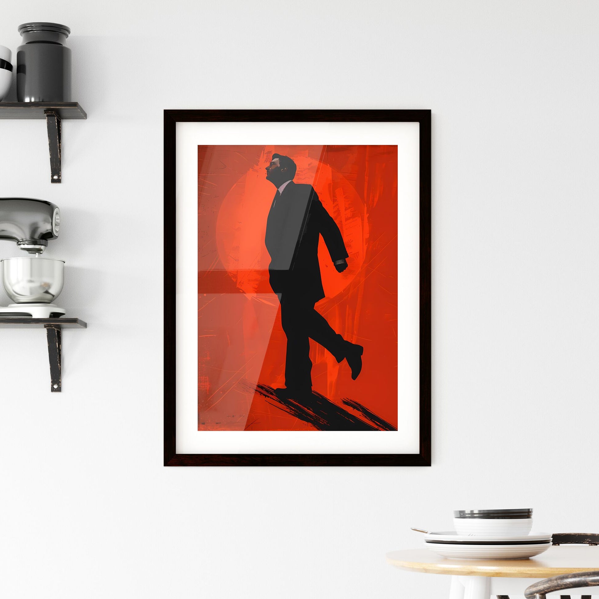 Vibrant, Propaganda-Style Painting of a Suited Man Walking - Art, Abstract, Surrealism, Digital Art Default Title