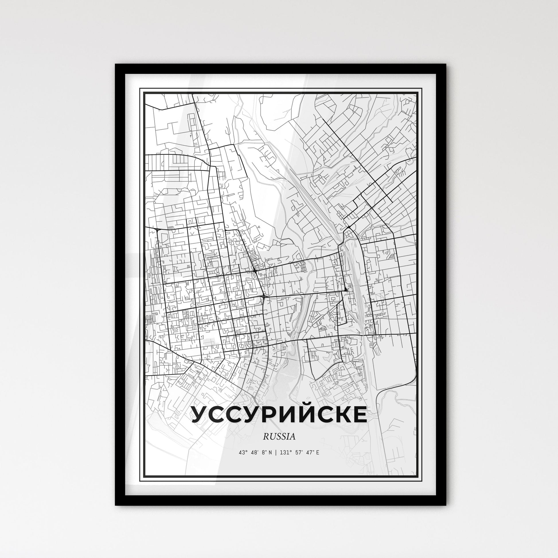 Ussuriysk Russia - Scandinavian Style City Map for Modern Home Decor