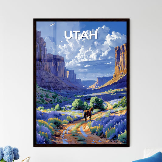 Vibrant Artistic Painting of a Horse on a Dirt Road in Utah Valley with Towering Cliffs