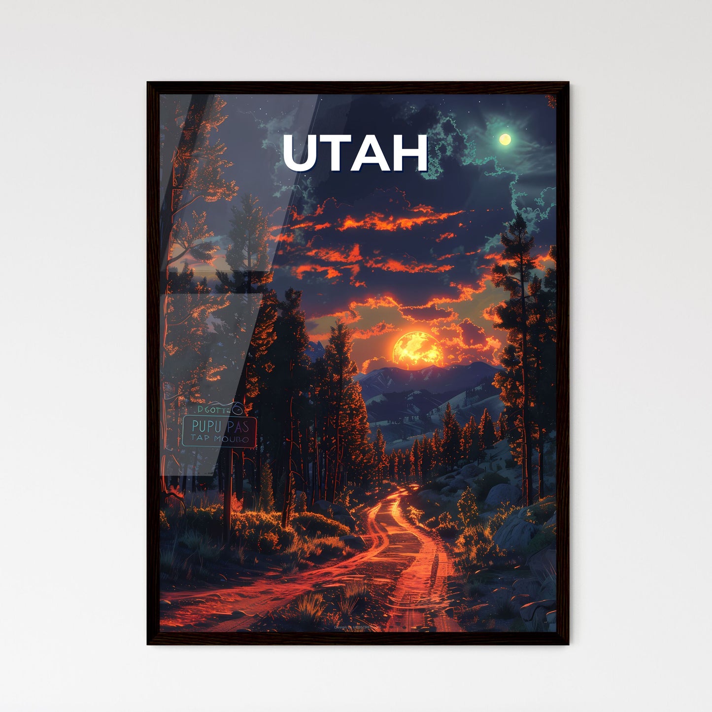 Artful Depiction of Vibrant Forest Road with Majestic Mountains, Utah