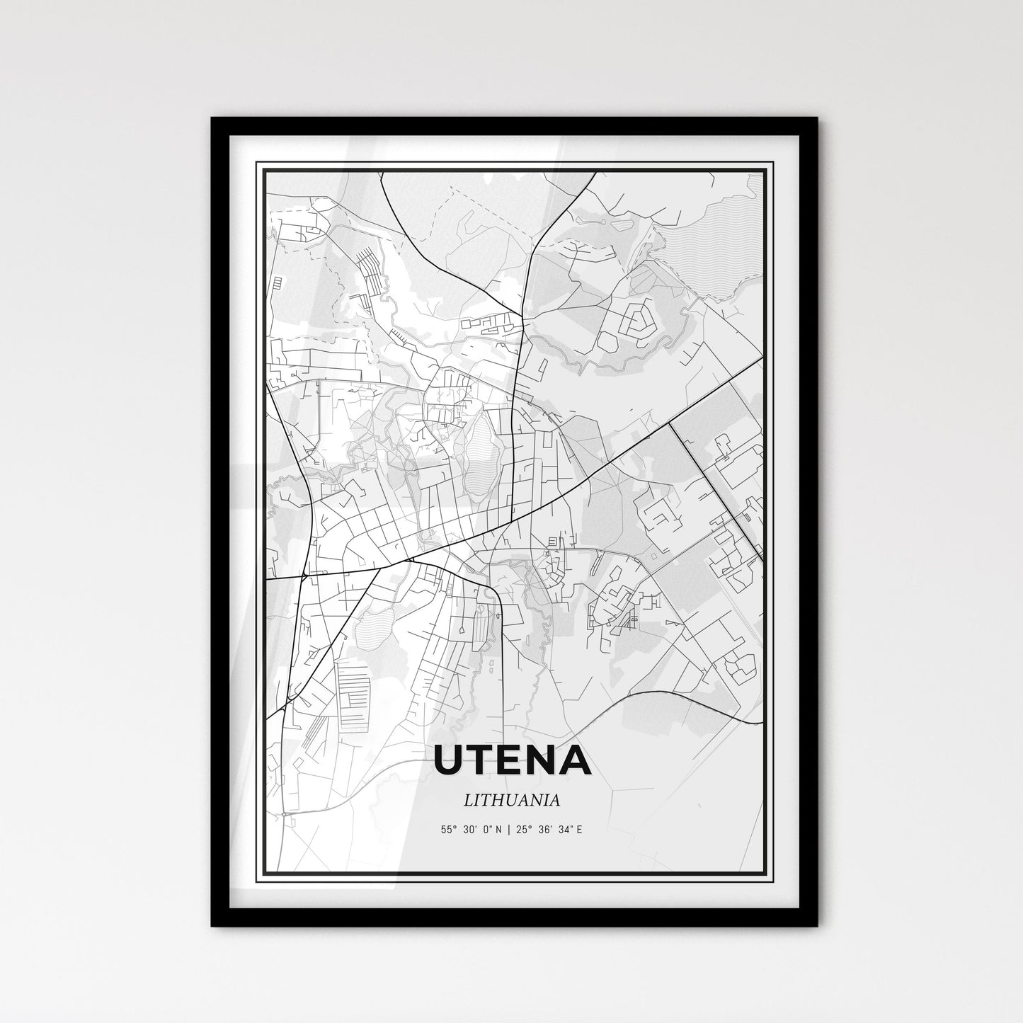 Utena Lithuania - Scandinavian Style City Map for Modern Home Decor