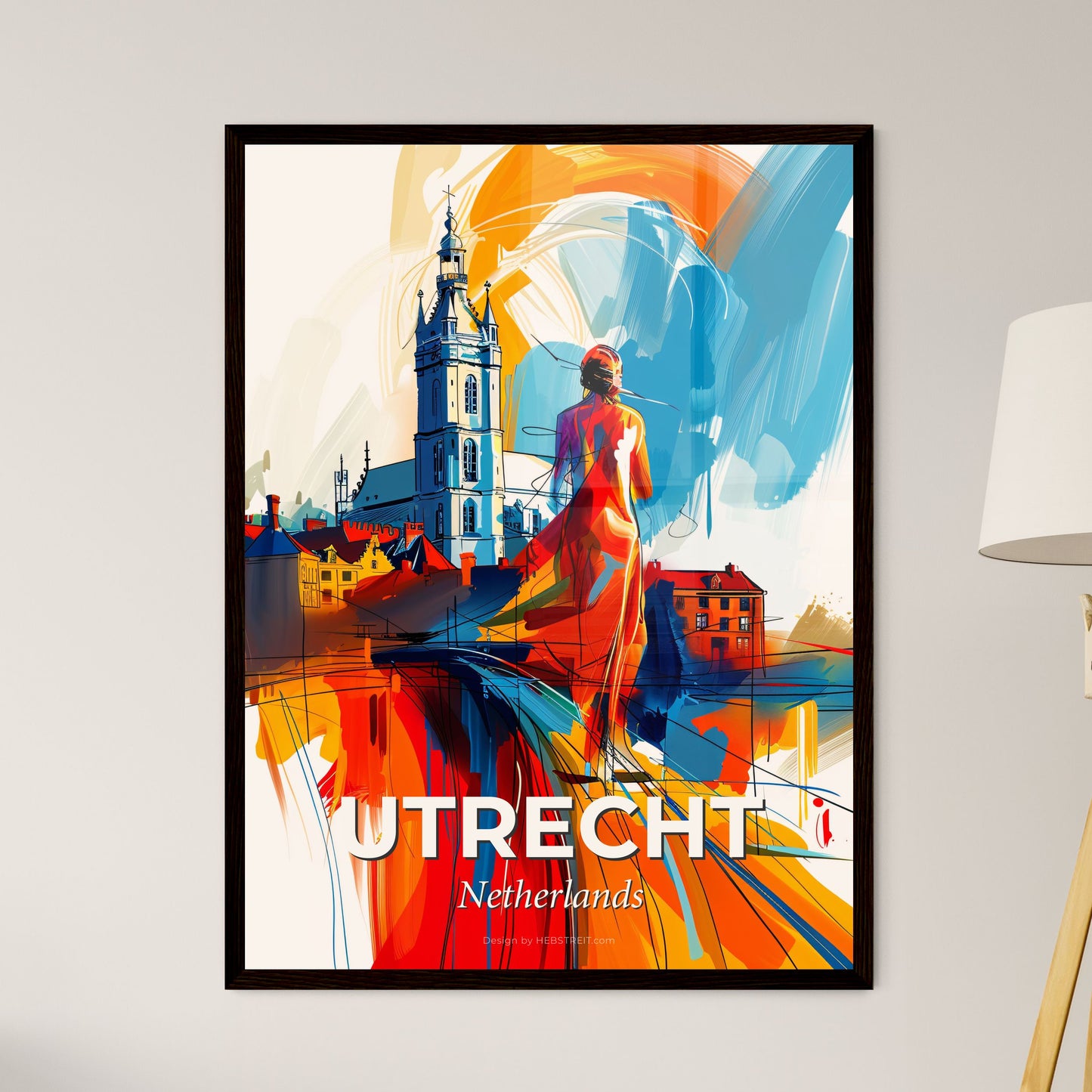 Vibrant Utrecht, Netherlands - A Painting Of A Woman Walking On A Bridge