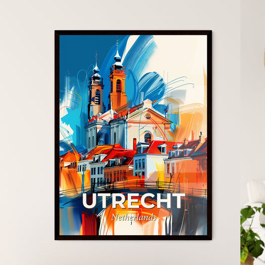 Vibrant Utrecht, Netherlands - A Painting Of A Building With A Bridge And A River