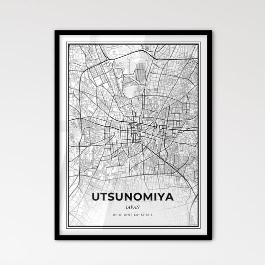 Utsunomiya Japan - Scandinavian Style City Map for Modern Home Decor