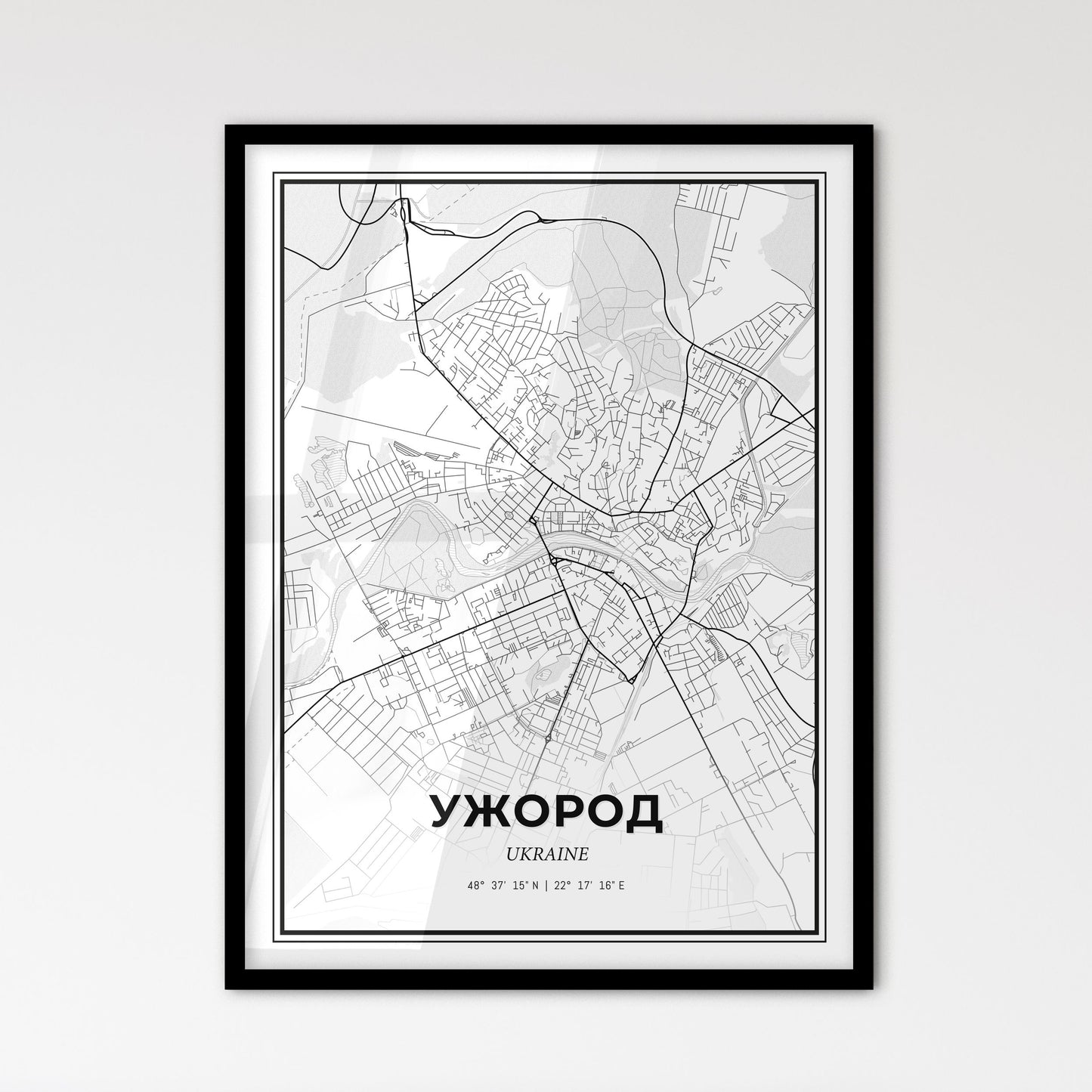 Uzhhorod Ukraine - Scandinavian Style City Map for Modern Home Decor