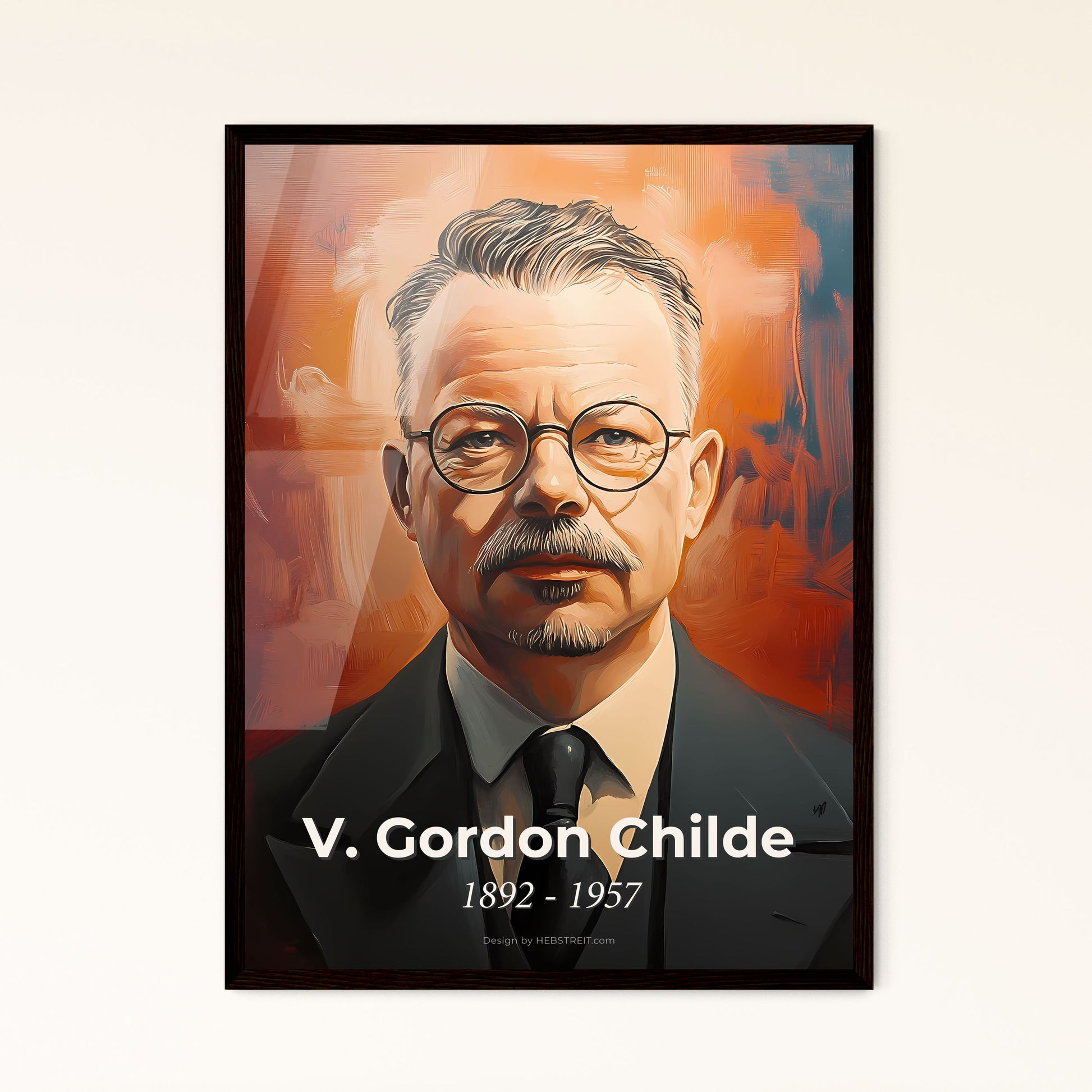 Portrait of V. Gordon Childe, 1892 - 1957. Impressionistic painting of a man in a suit and tie.