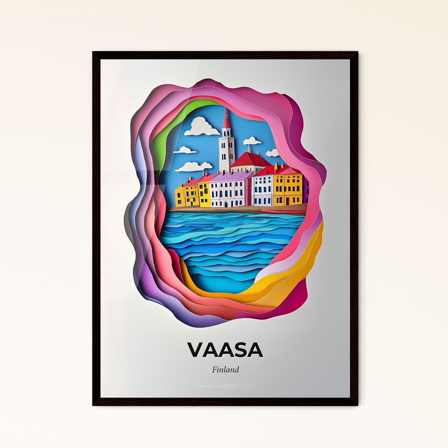 Vivid Vaasa, Finland - a paper cut of a city with a clock tower