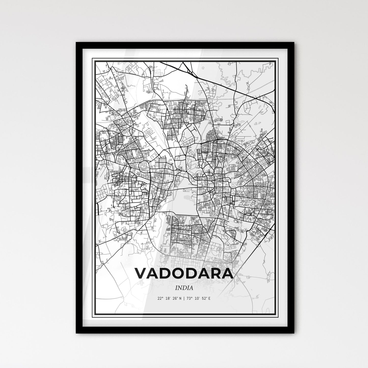 Vadodara India - Scandinavian Style City Map for Modern Home Decor