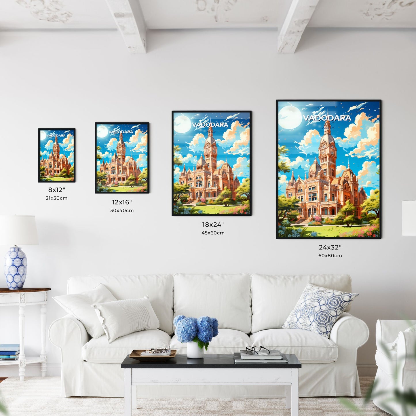 Stunning Cityscape Painting: Vibrant Vadodara Skyline Featuring Monumental Clock Tower in India Default Title