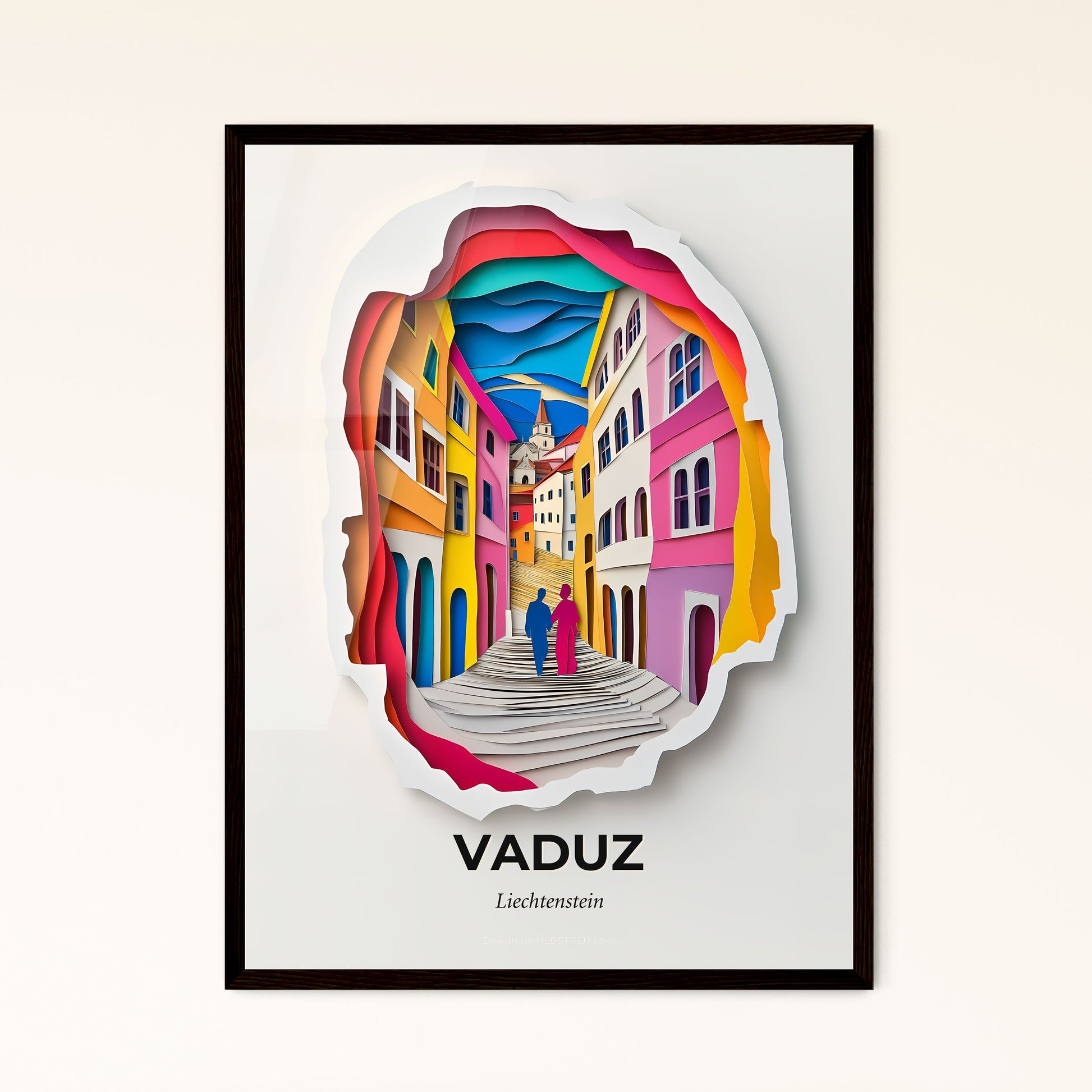 Vivid Vaduz, Liechtenstein - a paper cut of a couple walking down a street