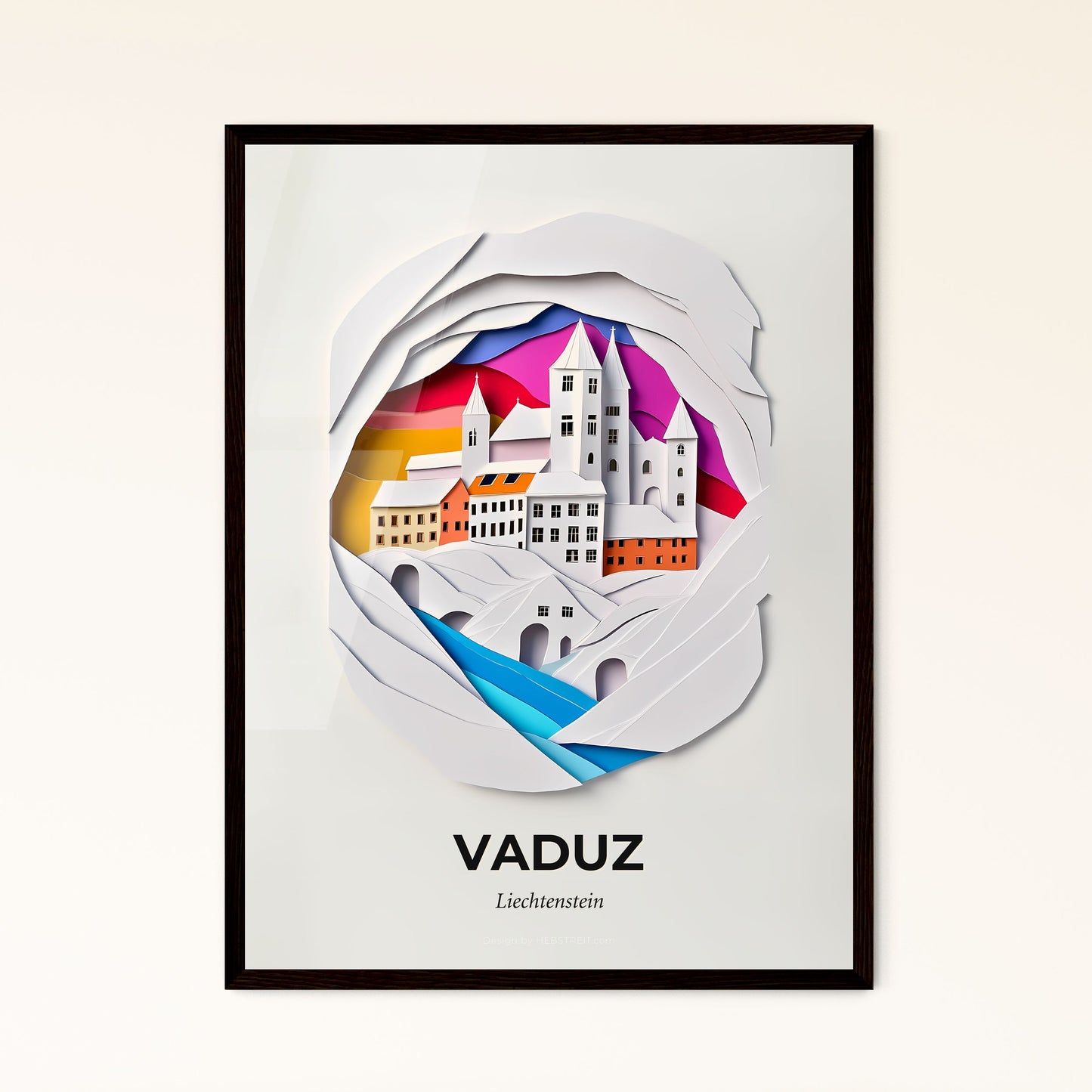 Vivid Vaduz, Liechtenstein - a paper cut of a city with a rainbow