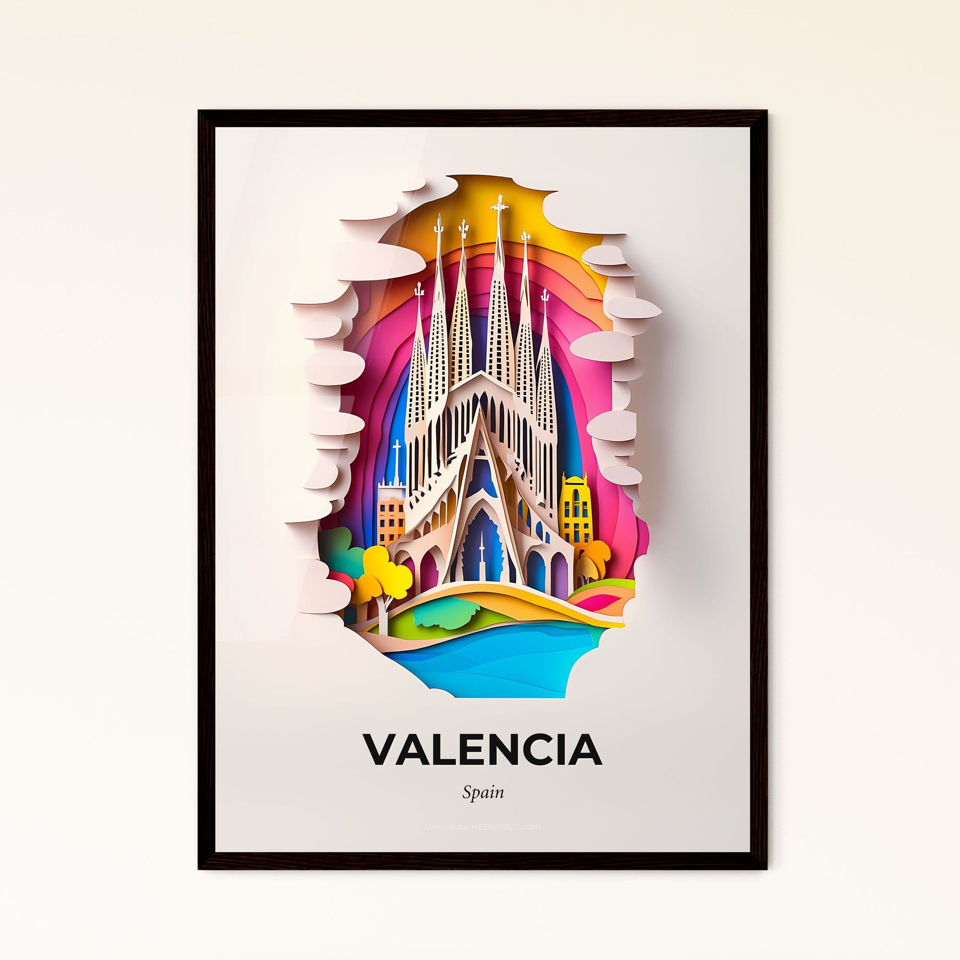 Vivid Valencia, Spain - a paper cut of a church with a rainbow