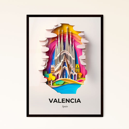 Vivid Valencia, Spain - a paper cut of a church with a rainbow