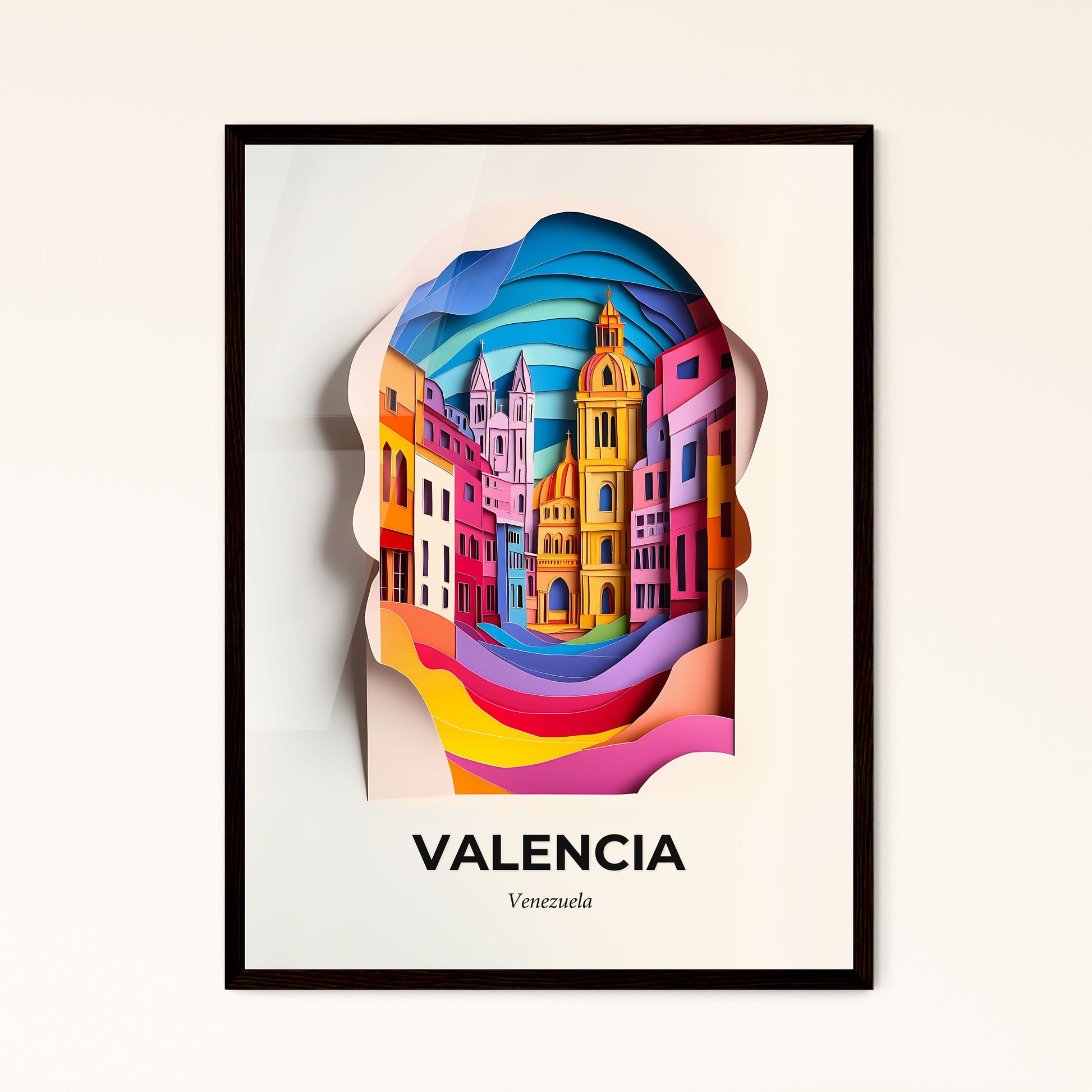 Vivid Valencia, Venezuela - a paper cut of a city with a clock