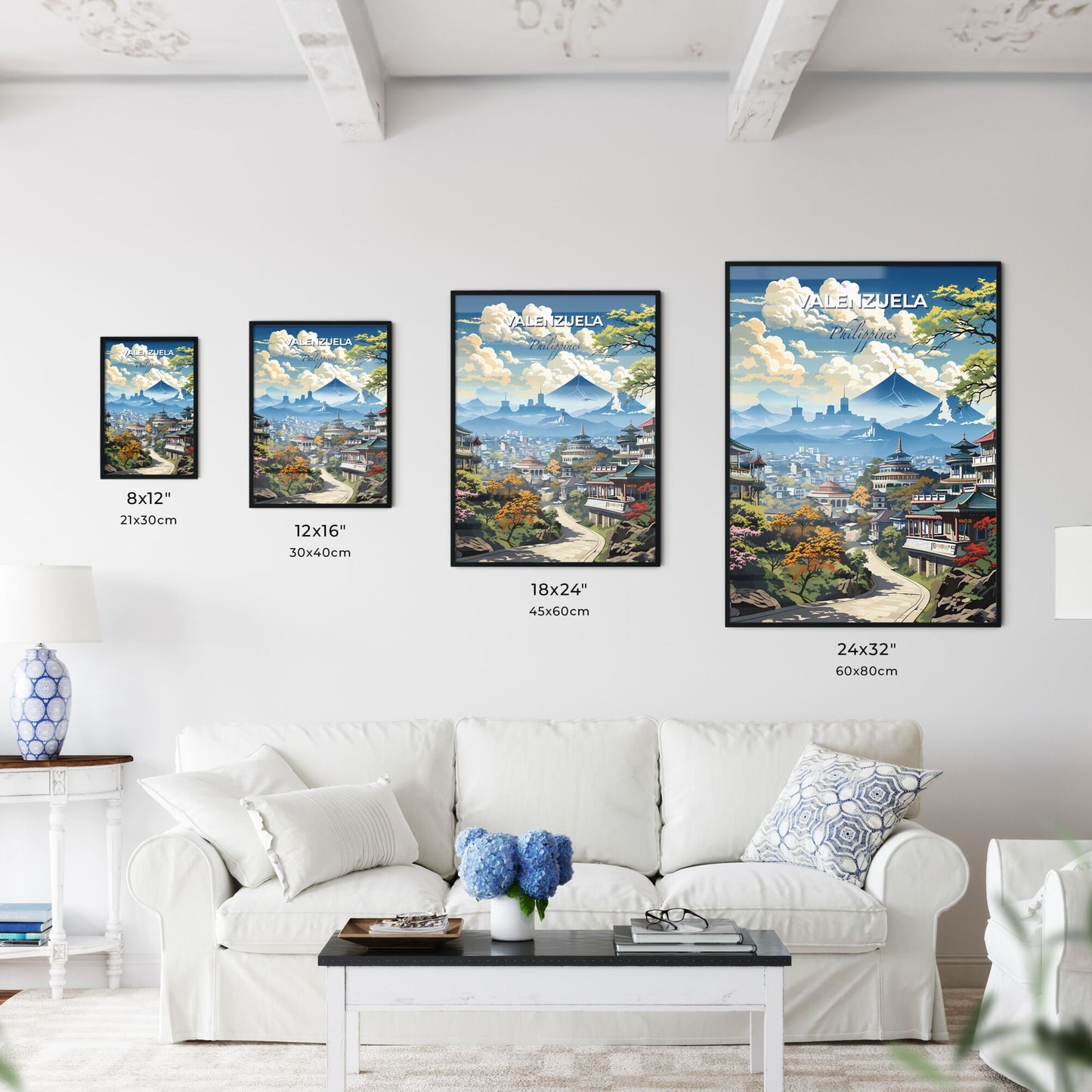 Vibrant Painting Depicting Valenzuela Philippines Skyline with Serene Mountain Backdrop Default Title