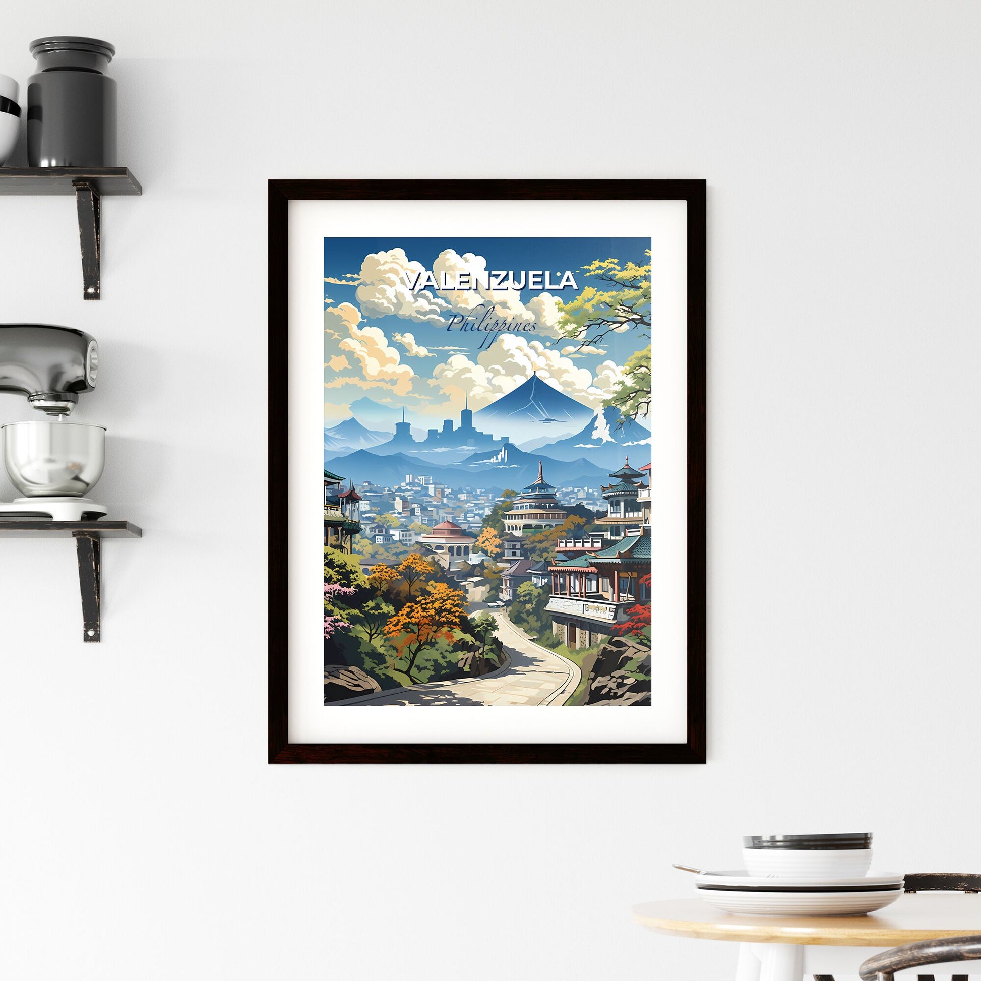 Vibrant Painting Depicting Valenzuela Philippines Skyline with Serene Mountain Backdrop Default Title