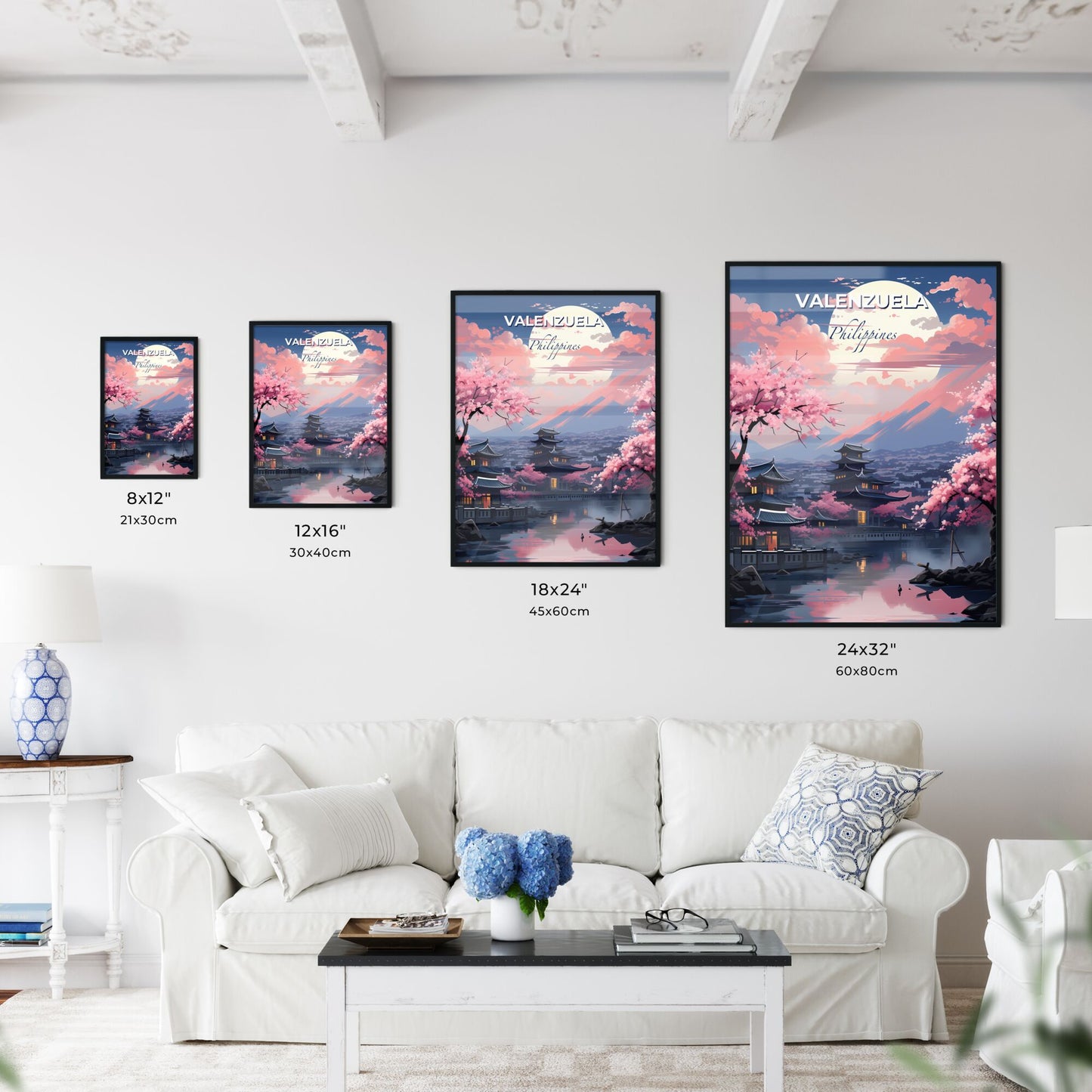 Valenzuela Philippines City Skyline Vibrant Art Landscape River Building Pink Blossoms Default Title