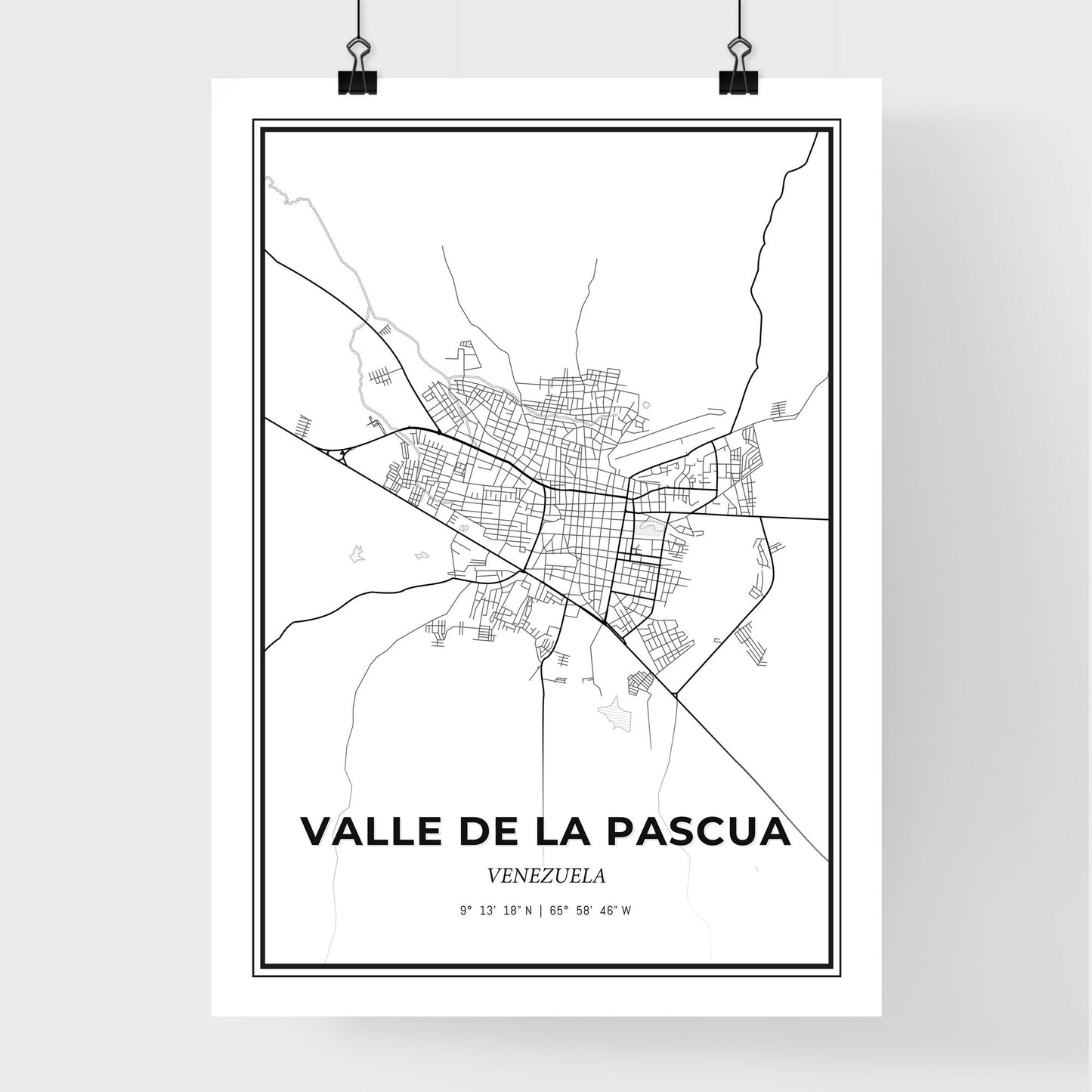 Valle de La Pascua Venezuela - Premium City Map Poster