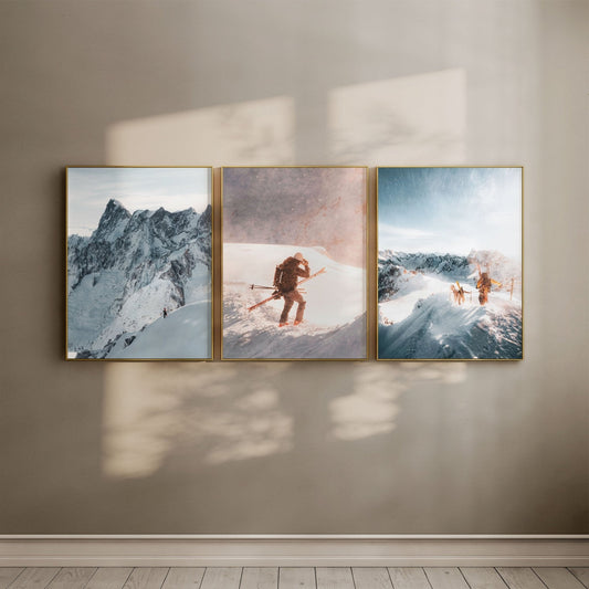 Vallée Blanche Skiing Prints Set of 3 - French Alps Mountain Wall Art