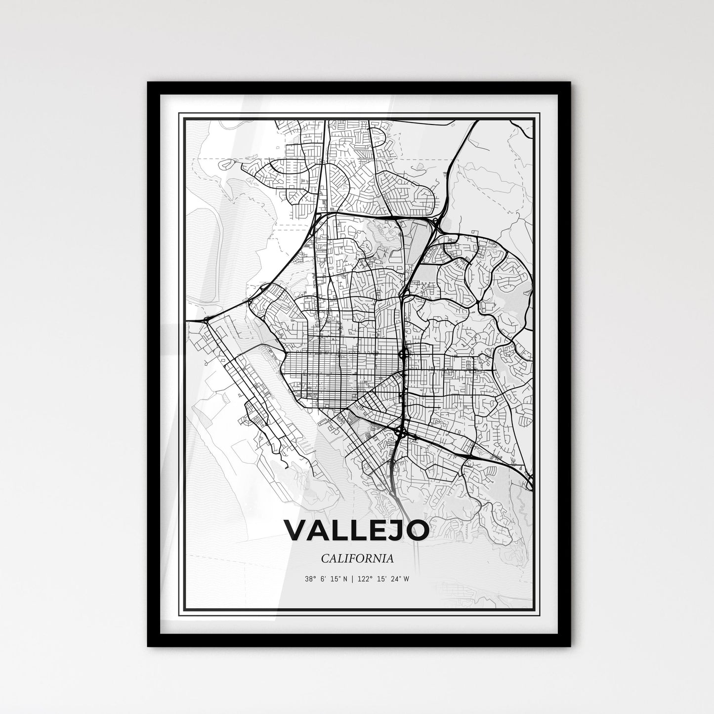 Vallejo California - Scandinavian Style City Map for Modern Home Decor