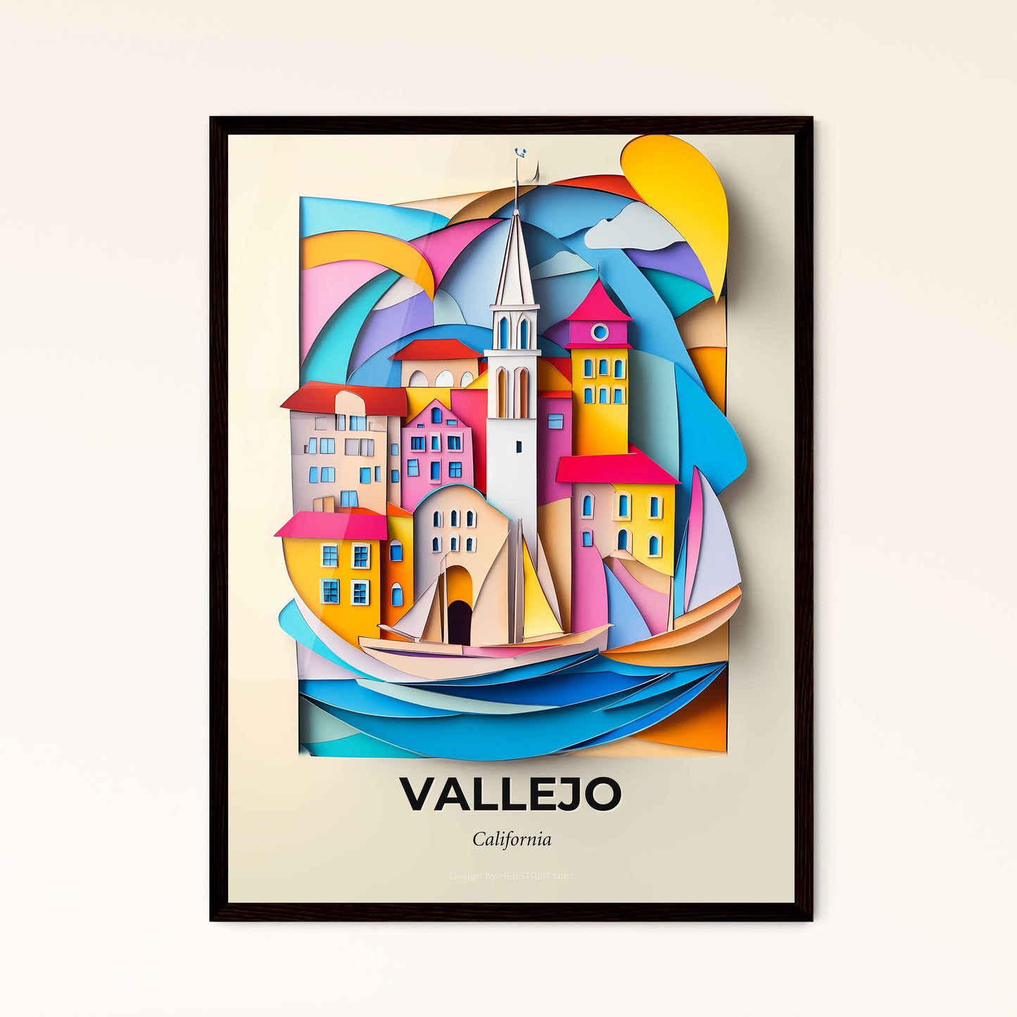 Vivid Vallejo, California - a paper cut of a city with a sailboat