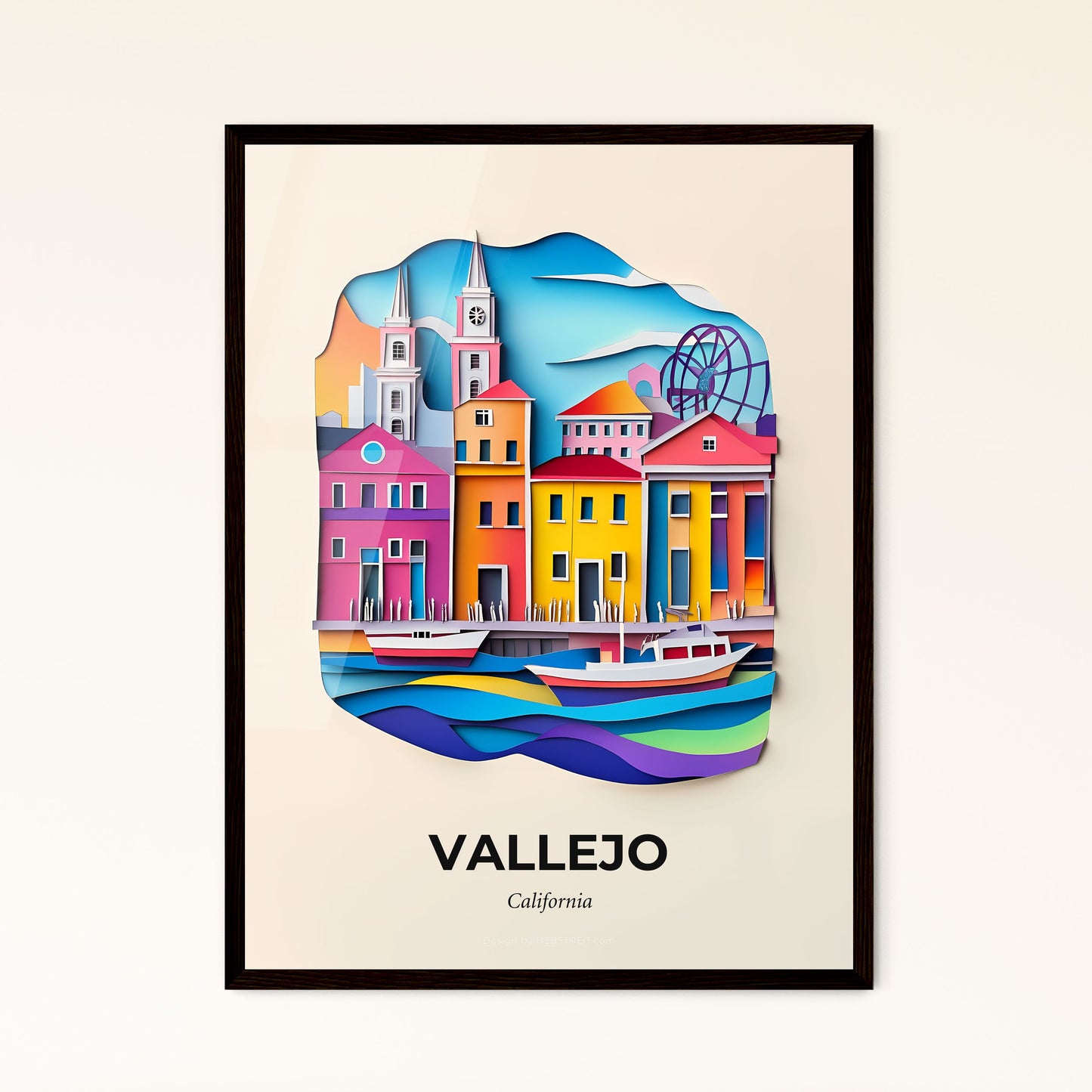 Vivid Vallejo, California - a paper cut of a city with a boat