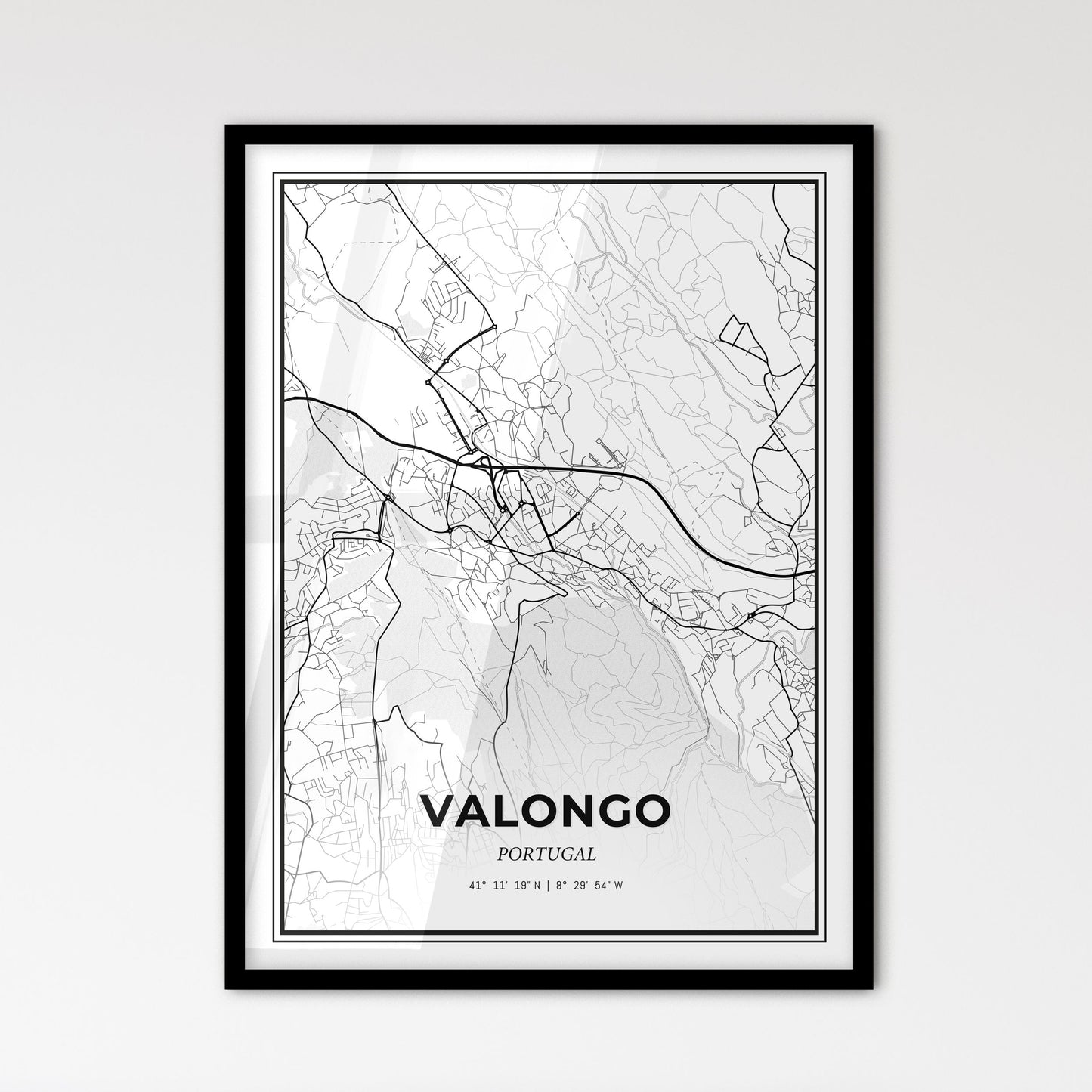 Valongo Portugal - Scandinavian Style City Map for Modern Home Decor