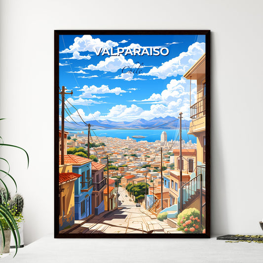 Colorful Cityscape Painting of Valparaiso Skyline, Chile, Featuring Vibrant Buildings and Scenic Seafront Default Title