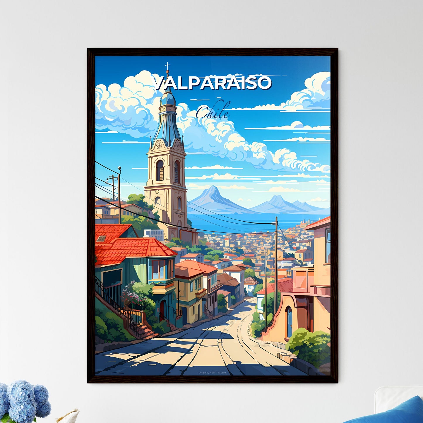 Vibrant Painting of Valparaiso Chile Skyline Featuring Street Tower and Buildings Default Title